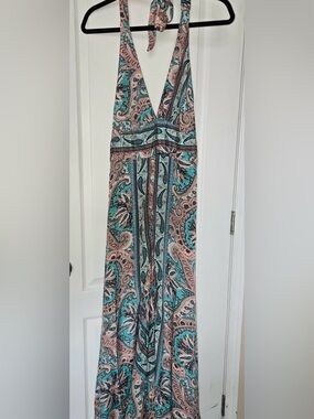 Kathmandu Imports Boho Paisley Halter Neck Jumpsuit Smocked Bodice Sz L/XL NWT